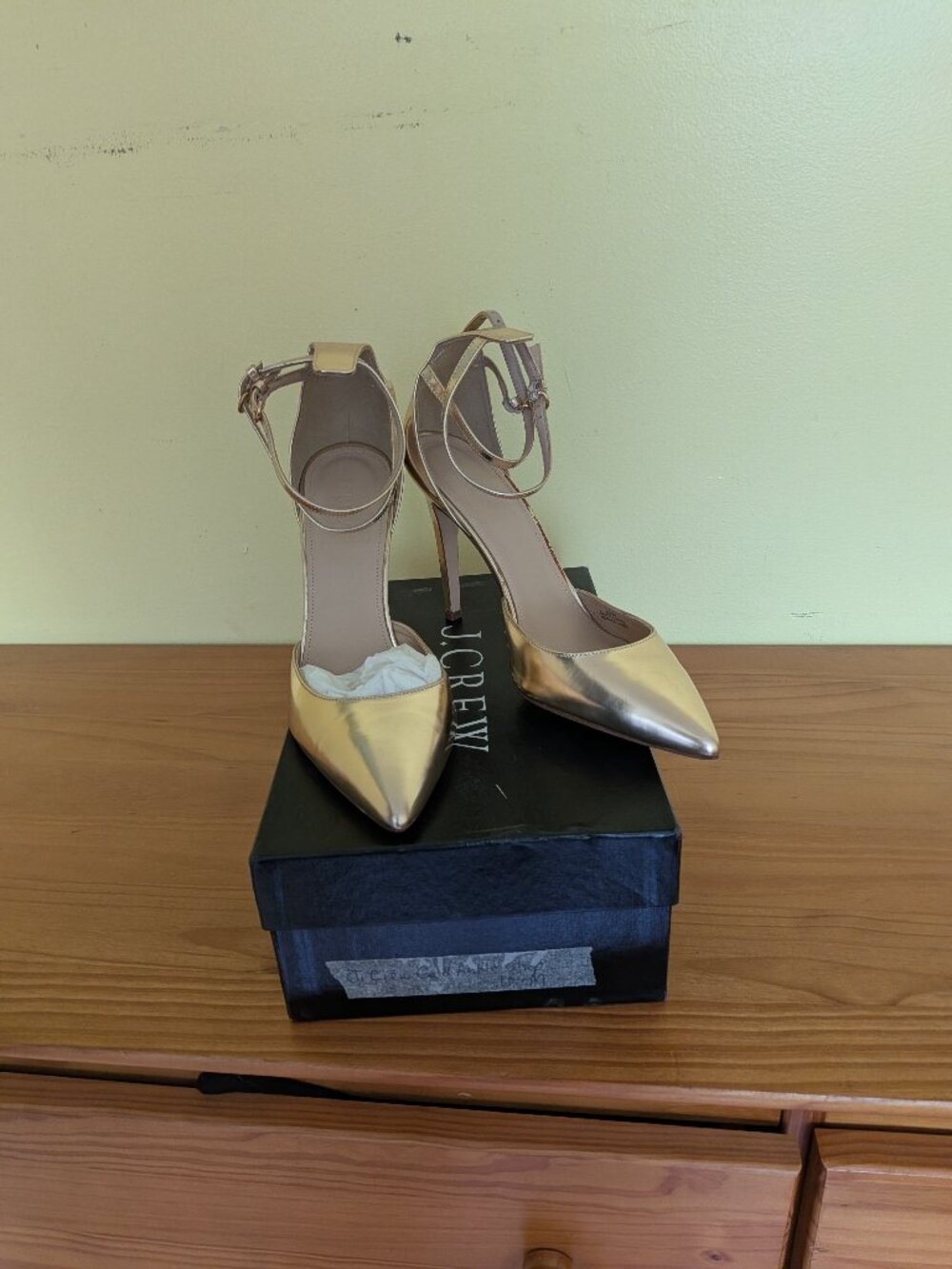 J. Crew gold metallic double ankle strap pumps size 10